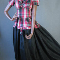 1940s taffeta formal dress black and red tartan plaid