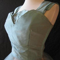 bodice, 50s strapless prom dress with dramatic draped swag 