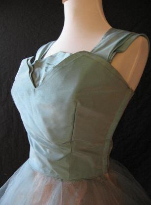 bodice, 50s strapless prom dress with dramatic draped swag 