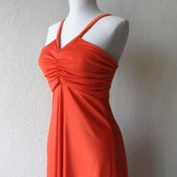 70s Women's Dress Disco Vintage 30s Style Orange Jersey Long Chiffon Cape Small to Extra Small VFG