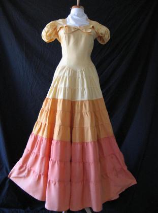 30s 40s Women's Dress Vintage Tiered Full Skirt Long Sunset Colors Ombre VFG Extra Small Small