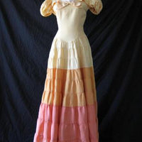 30s 40s Women's Dress Vintage Tiered Full Skirt Long Sunset Colors Ombre VFG Extra Small Small