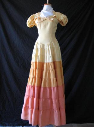 30s 40s Women's Dress Vintage Tiered Full Skirt Long Sunset Colors Ombre VFG Extra Small Small
