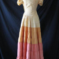 30s 40s Women's Dress Vintage Tiered Full Skirt Long Sunset Colors Ombre VFG Extra Small Small