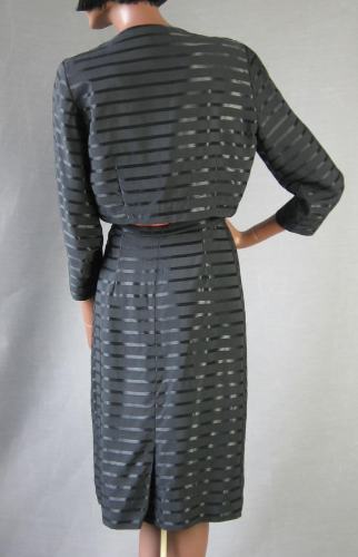 back view, 50s satin stripe cropped jacket and skirt set