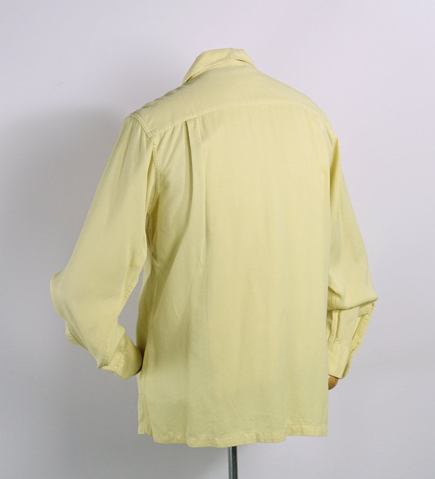 Vintage 50s Mens Rayon Gab Shirt Yellow VFG Small to Medium