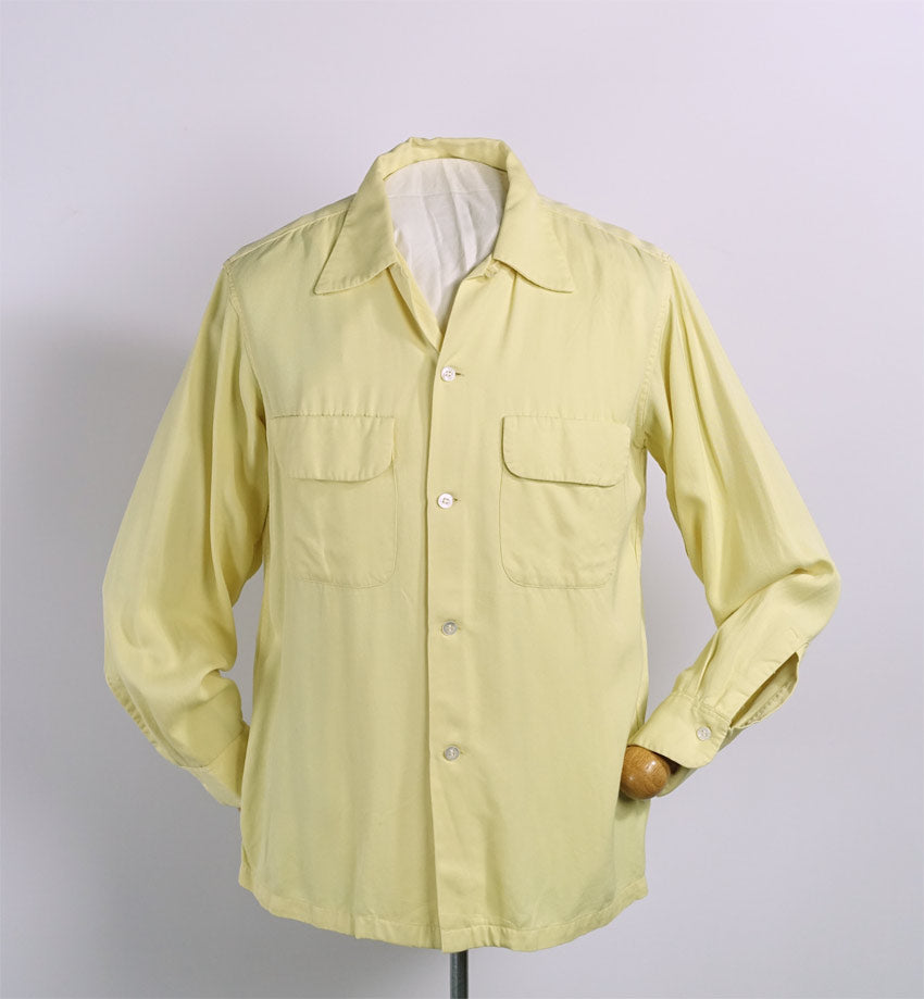 Vintage 50s Mens Rayon Gab Shirt Yellow VFG Small to Medium Gabanaro