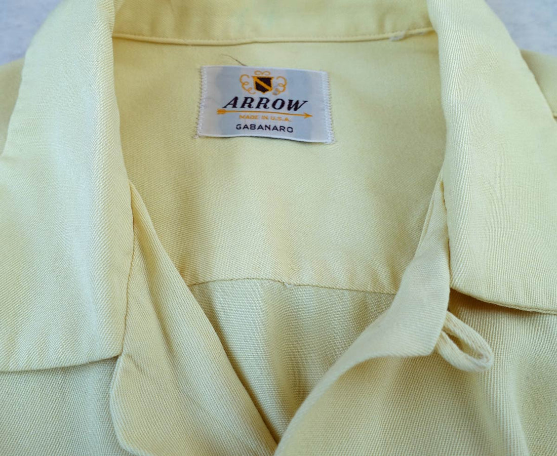 Vintage 50s Mens Rayon Gab Shirt Yellow VFG Small to Medium Gabanaro