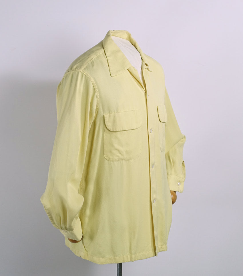 Vintage 50s Mens Rayon Gab Shirt Yellow VFG Small to Medium Gabanaro