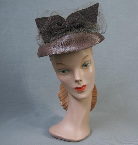 vintage 1940s tilt hat brown straw and felt