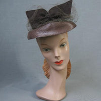 vintage 1940s tilt hat brown straw and felt