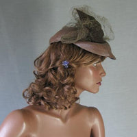 side view, vintage veiled 40s doll hat
