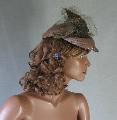 side view, vintage veiled 40s doll hat