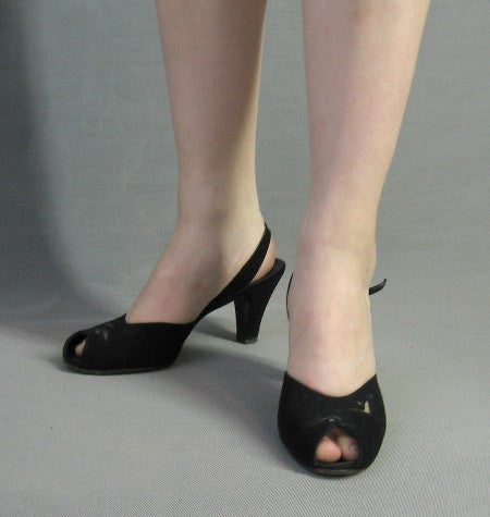 vintage 50s rhinestone accent black heels