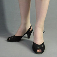 vintage 50s rhinestone accent black heels
