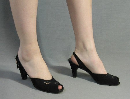 different angle, peeptoe slingcak heels, 1950s
