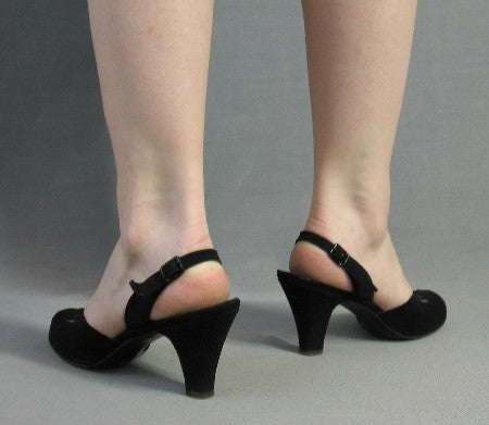 50s Vintage Women's Heels Peeptoe Slingback Shoes Peekaboo 7