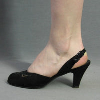 side view, vintage 1950s slingback suede heels