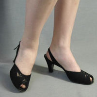 another view, 50s vintage black suede peeptoe slingback heels