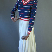 1970s Red White & Blue long sleeved maxi dress