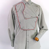 men's western shirt showing bib front part way removed