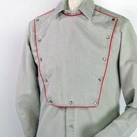 closer view, pearl snap cowboy shirt with John Wayne style bib front