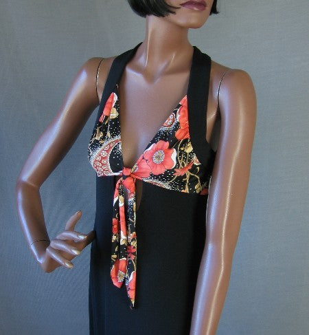 bodice, 1970s halter top dress, Celia Birtwell inspired print