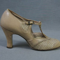 20s Flapper Shoes Vintage Heels Spectator T-Strap Women's VFG Basket Weave 6