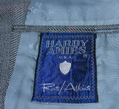 60s 70s suit jacket label, Hardy Amies, Roos Atkins