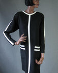 Women's 70s 80s Mod Vintage Graphic Op Art White Stripes Stewardess Dress Medium VFG