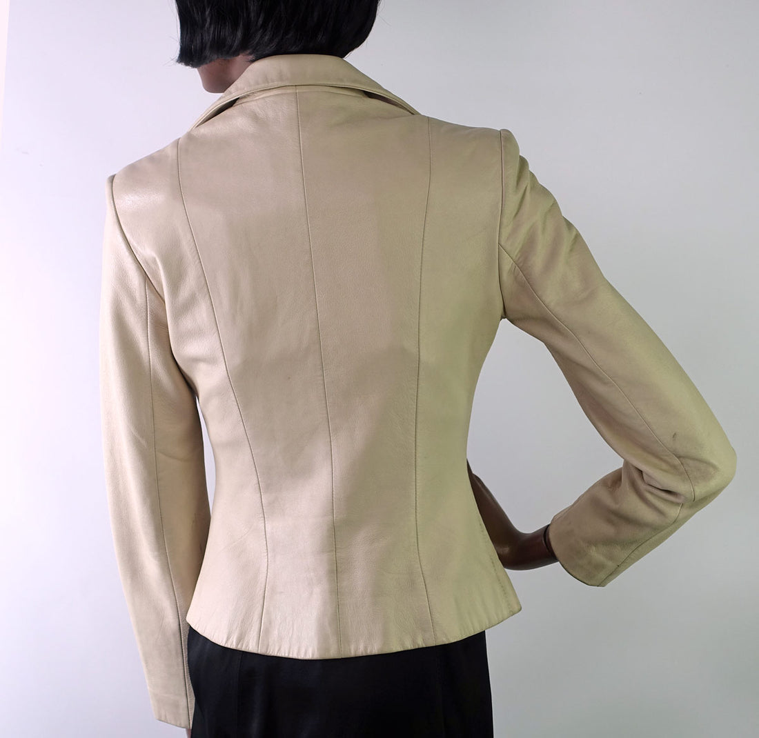 back view, cropped curvy leather jacket