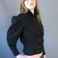 1980s North Beach Leather military style jacket with puffed sleeves