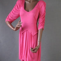 1970s 1980s neon pink silk draped cocktail dress