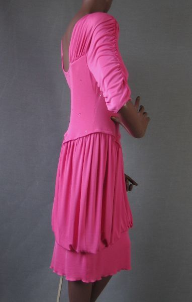 side view, silk jersey draped party dress