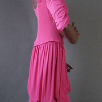 side view, silk jersey draped party dress