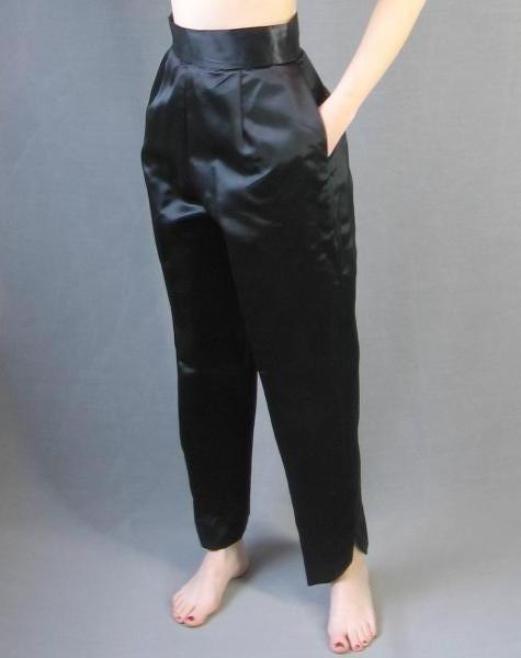 60s black satin high waisted Asian lounging pants