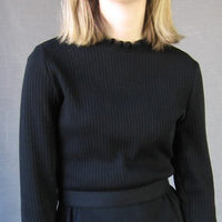 ribknit bodice, 70s long sleeve black knit mini with long sleeves