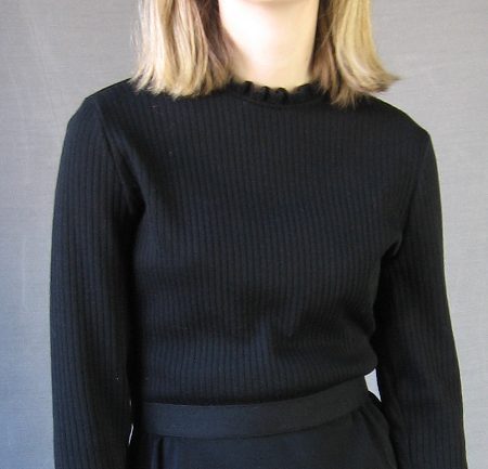 ribknit bodice, 70s long sleeve black knit mini with long sleeves