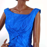 more bodice detail, 50s vibrant blue taffeta cocktail dress