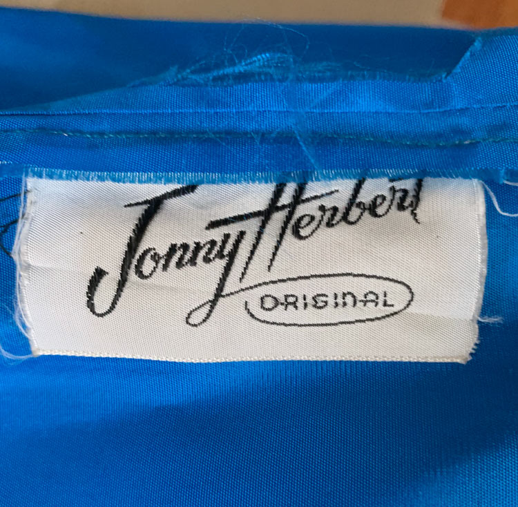 50s blue taffeta dress label, Jonny Herbert Original
