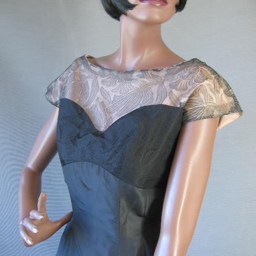 bodice, vintage 1950s illusion lace party dress