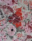 close up, floral print circle skirt 50s vintage with pompom