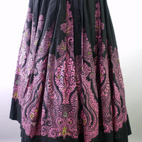50s 60s Full Skirt Women's Vintage Paisley Print Black Pink VFG Medium Sears Kerrybrooke