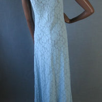 back view, pastel blue stretch lace nightgown