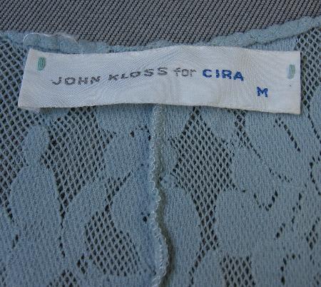 70s lace and net jersey nightgown label, John Kloss for Cira