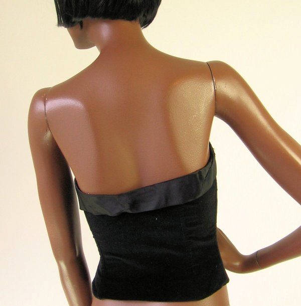 50s Rockabilly Strapless Bustier Vintage Pinup Top Black Velvet Jewel Trim Koret California VFG