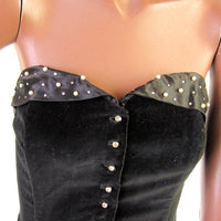 50s Rockabilly Strapless Bustier Vintage Pinup Top Black Velvet Jewel Trim Koret California VFG