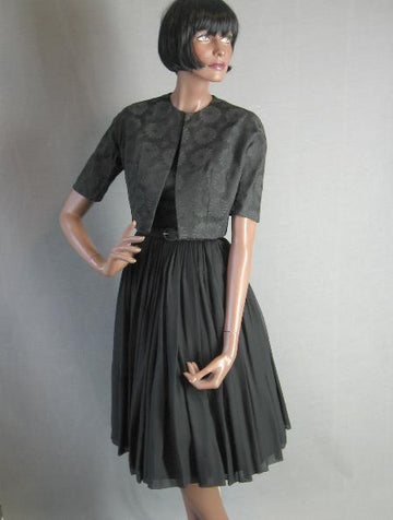 1950s vintage full skirt party dress with cropped jacket 