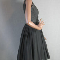 side view, 50s full chiffon skirt cocktail dress