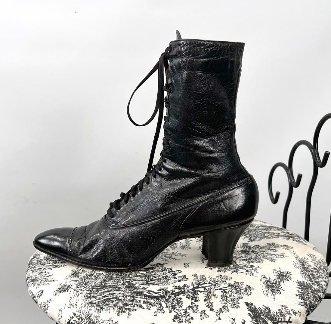 Edwardian Black Leather Women's Boots Vintage Shoes Laird Schober VFG Antique